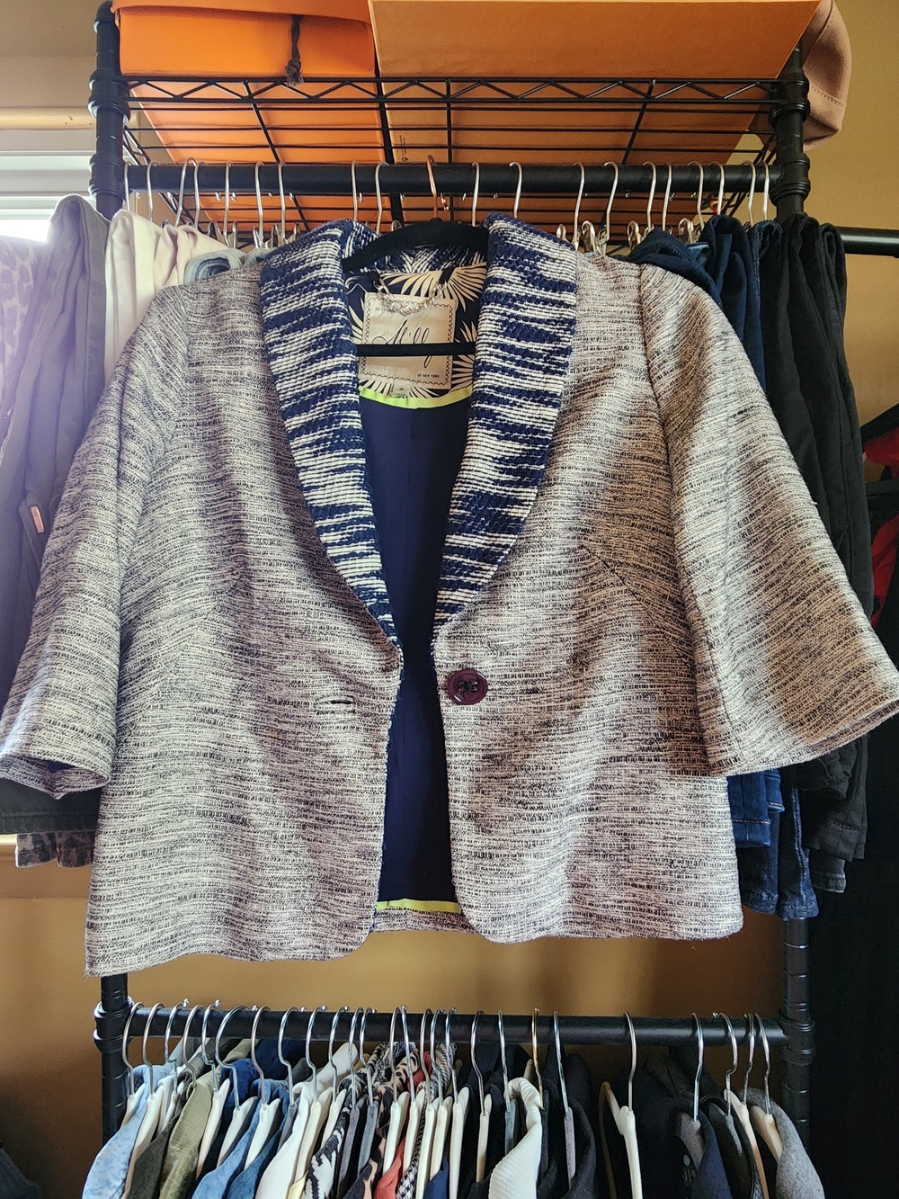 MILLY Woven Stylish Cropped Jacket - Navy/Gray